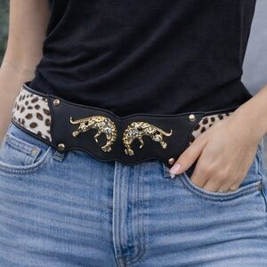 Vintage French Panther Leopard Haircalf Statement Belt Made in France